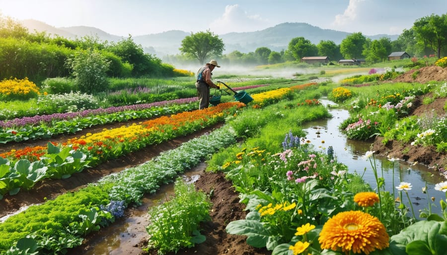 Green rice paddy field under sunlight